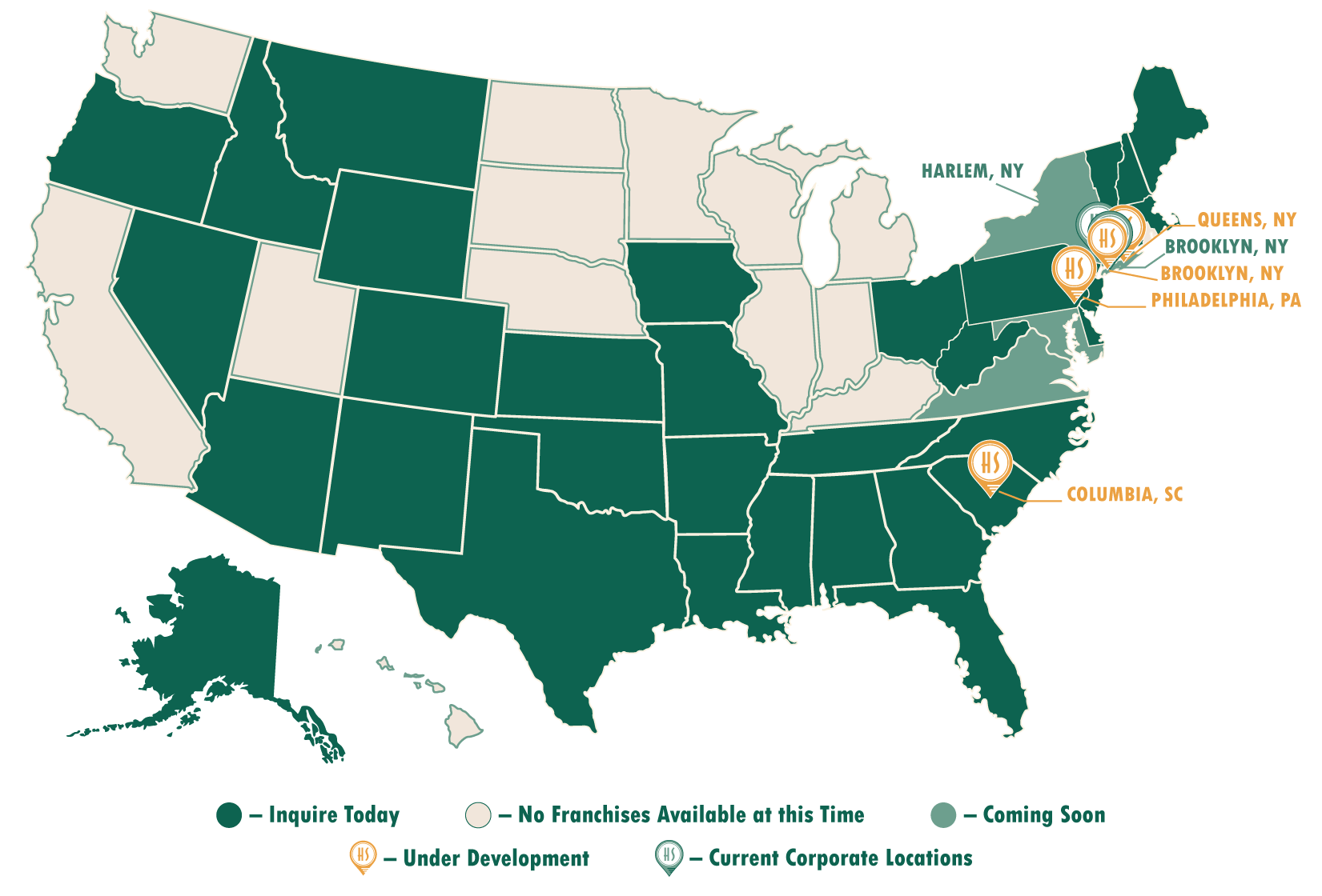 franchise map of available markets updated May 2026