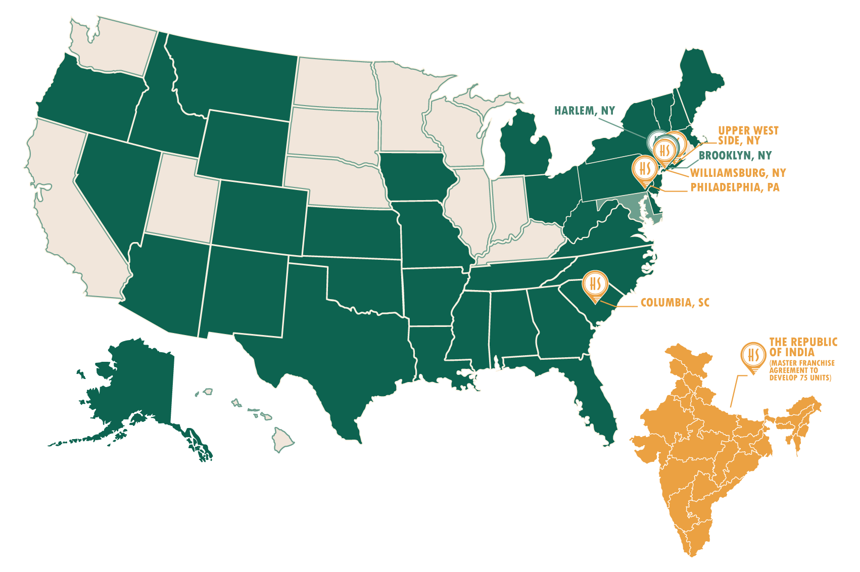 Harlem Shake Franchise Territory Map US + India